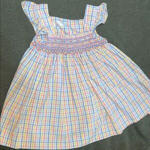 Blue, Yellow and Pink Smocked Ruffled Sundress with Flutter Sleeves